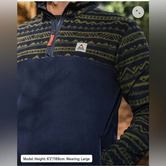 Passenger Men’s Set Off Polar 1/4 Zip Fleece in Mountain Geo Khaki , size M - Picture 3 of 13